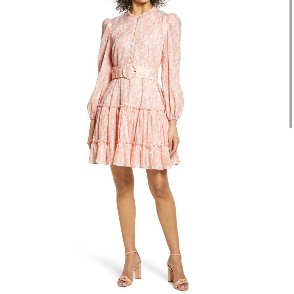 NWT Rachel Parcell Tiered Long Sleeve Pink Clustered Floral Fit and Flar…